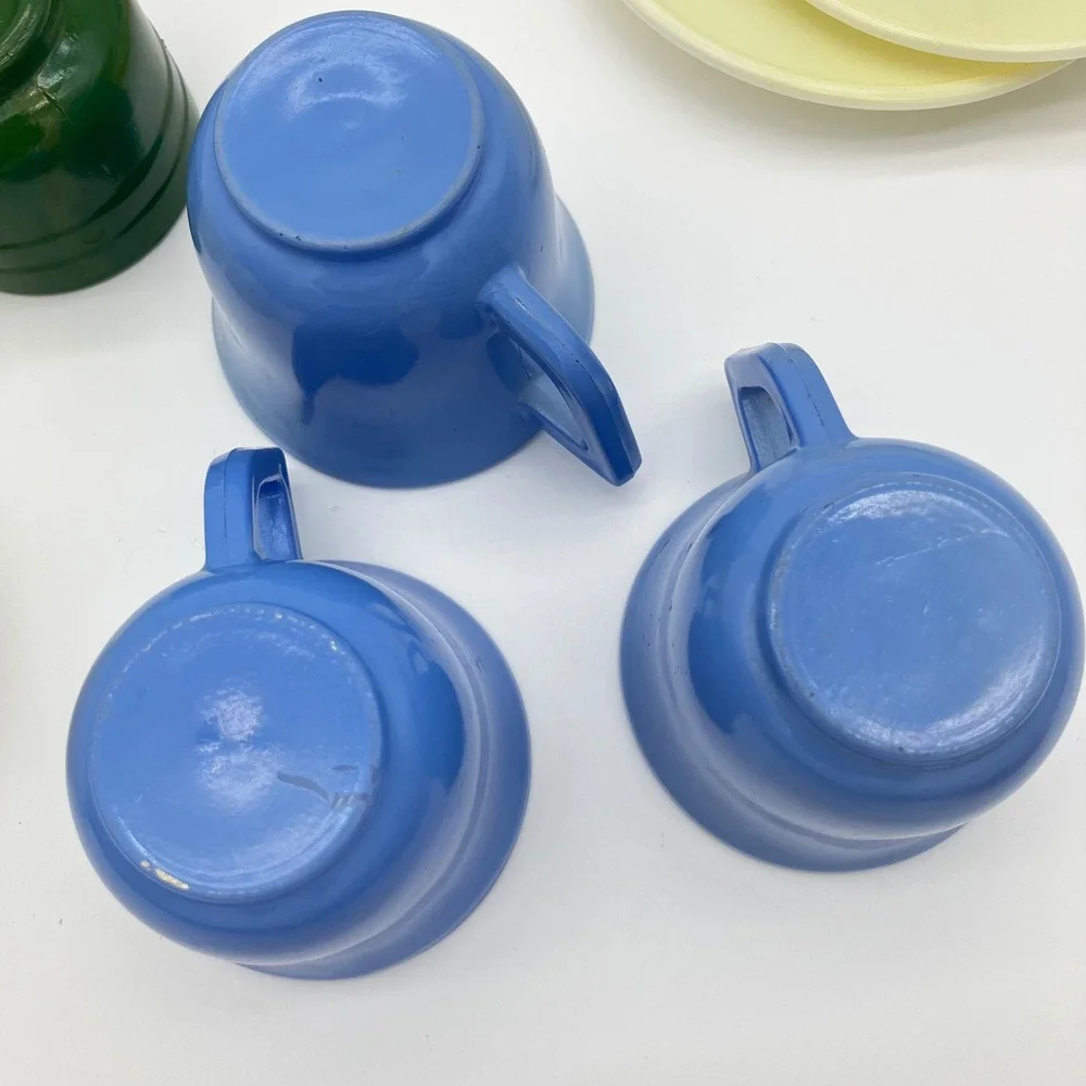 Akro Agate Vintage 1930-1940's Mini Toy Tea Set 24pc Pastel Slag Glass Dish Lot
